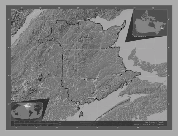 Nuevo Brunswick Provincia Canadá Mapa Elevación Bilevel Con Lagos Ríos —  Fotos de Stock