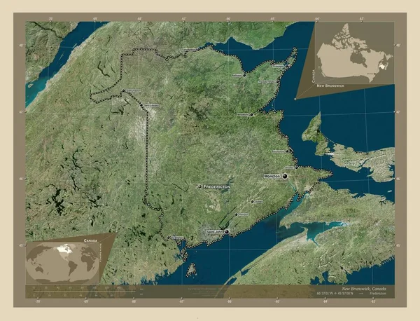 New Brunswick Provinsen Kanada Högupplöst Satellitkarta Platser Och Namn Större — Stockfoto