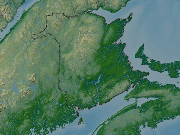 Nuevo Brunswick Provincia Canadá Mapa Elevación Colores Con Lagos Ríos —  Fotos de Stock