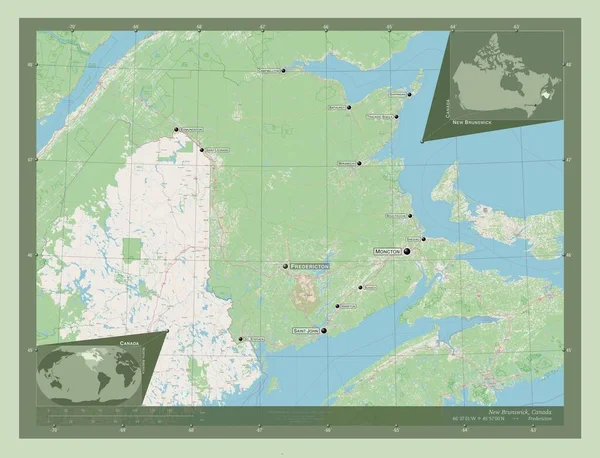 New Brunswick Provincie Canada Open Plattegrond Locaties Namen Van Grote — Stockfoto