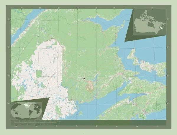 New Brunswick Provincie Canada Open Plattegrond Hulplocatiekaarten Hoek — Stockfoto