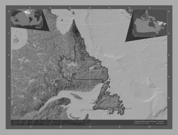 캐나다의 뉴펀들랜드 래브라도 호수와 지역의 도시들의 위치와 Corner Auxiliary Location — 스톡 사진