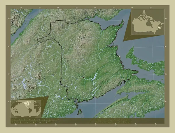New Brunswick Prowincja Kanady Mapa Wzniesień Kolorowa Stylu Wiki Jeziorami — Zdjęcie stockowe