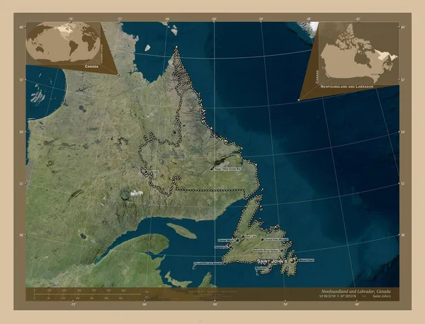 Newfoundland Labrador Επαρχία Του Καναδά Δορυφορικός Χάρτης Χαμηλής Ανάλυσης Τοποθεσίες — Φωτογραφία Αρχείου