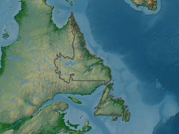 Nowa Fundlandia Labrador Prowincja Kanady Kolorowa Mapa Wzniesień Jeziorami Rzekami — Zdjęcie stockowe