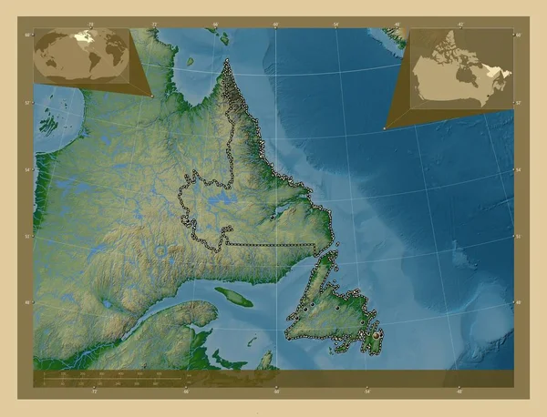 Newfoundland Och Labrador Provinsen Kanada Färgade Höjd Karta Med Sjöar — Stockfoto