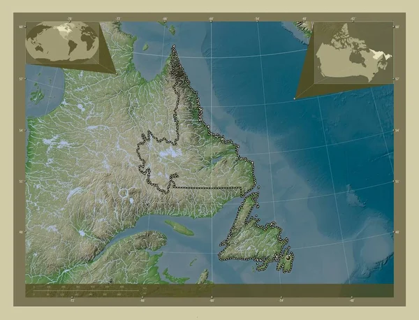 Newfoundland Labrador Provincie Kanada Zdvihová Mapa Zbarvená Stylu Wiki Jezery — Stock fotografie