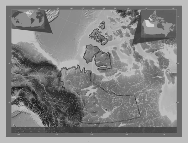 Nordvästra Territoriet Kanadas Territorium Grayscale Höjdkarta Med Sjöar Och Floder — Stockfoto