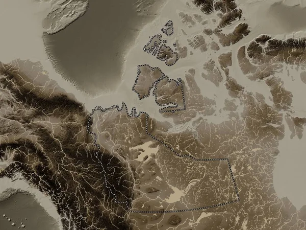 캐나다의 북서부 영토입니다 세피아의 색깔을 노선도는 호수와 강들로 울려퍼진다 — 스톡 사진
