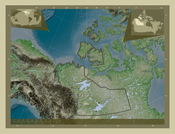 Terytoria Północno Zachodnie Terytorium Kanady Mapa Wzniesień Kolorowa Stylu Wiki — Zdjęcie stockowe
