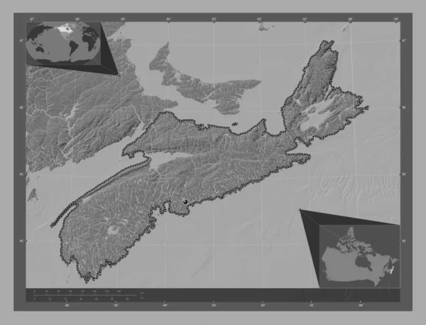 Nova Scotia Province Canada Bilevel Elevation Map Lakes Rivers Corner — Stock Photo, Image