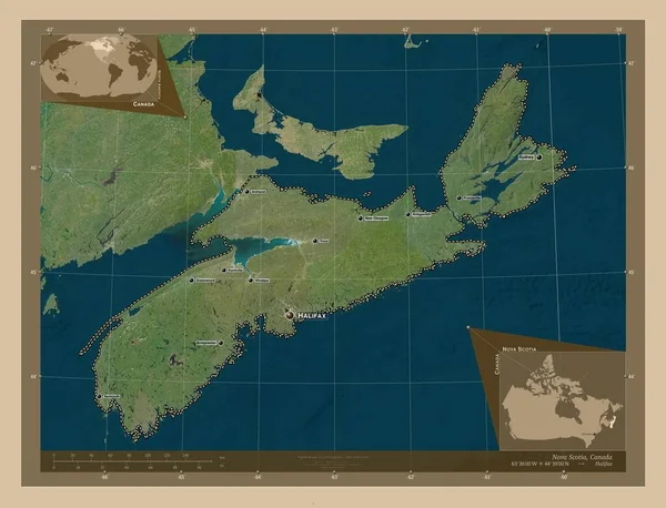 Nova Scotia Provincie Kanada Satelitní Mapa Nízkým Rozlišením Umístění Názvy — Stock fotografie