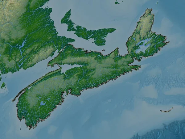 Nuova Scozia Provincia Del Canada Mappa Elevazione Colorata Con Laghi — Foto Stock
