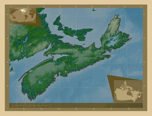 Νέα Σκωτία Επαρχία Του Καναδά Χρωματιστός Υψομετρικός Χάρτης Λίμνες Και — Φωτογραφία Αρχείου