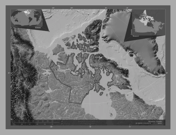 Nunavut Territoire Canada Carte Altitude Bilevel Avec Lacs Rivières Emplacements — Photo