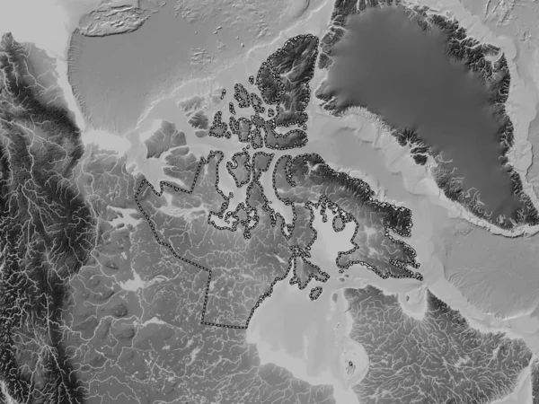 Nunavut Território Canadá Mapa Elevação Escala Cinza Com Lagos Rios — Fotografia de Stock