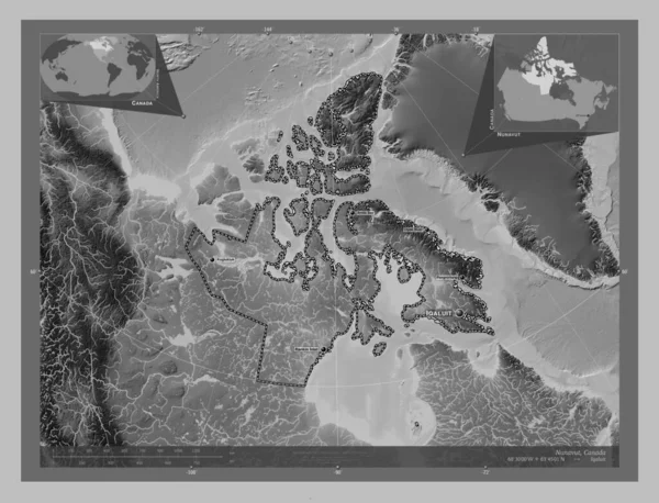 Nunavut Kanada Bölgesi Gölleri Nehirleri Olan Gri Tonlama Yükseklik Haritası — Stok fotoğraf