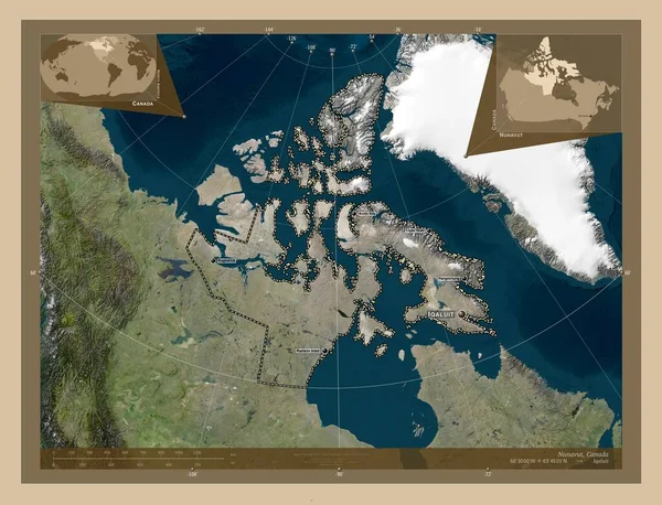 Nunavut Kanada Bölgesi Düşük Çözünürlüklü Uydu Bölgenin Büyük Şehirlerinin Yerleri — Stok fotoğraf