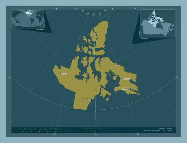 Nunavut Terytorium Kanady Solidny Kształt Koloru Lokalizacje Nazwy Głównych Miast — Zdjęcie stockowe