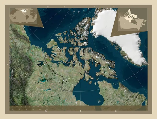 Nunavut Terytorium Kanady Mapa Satelity Wysokiej Rozdzielczości Pomocnicze Mapy Położenia — Zdjęcie stockowe