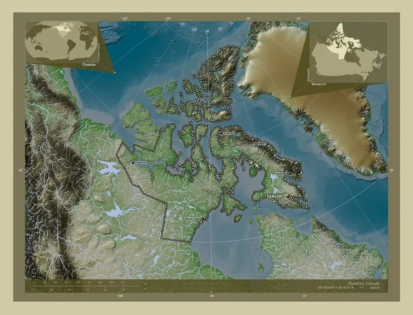 Nunavut Terytorium Kanady Mapa Wzniesień Kolorowa Stylu Wiki Jeziorami Rzekami — Zdjęcie stockowe