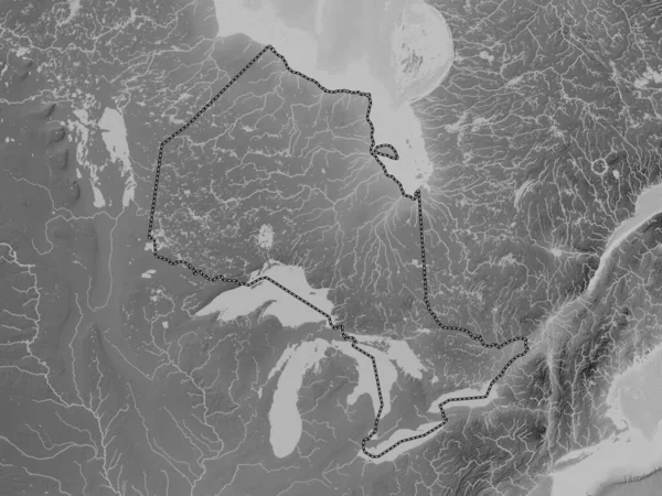 Ontário Província Canadá Mapa Elevação Escala Cinza Com Lagos Rios — Fotografia de Stock