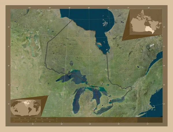 Οντάριο Επαρχία Του Καναδά Δορυφορικός Χάρτης Χαμηλής Ανάλυσης Τοποθεσίες Μεγάλων — Φωτογραφία Αρχείου
