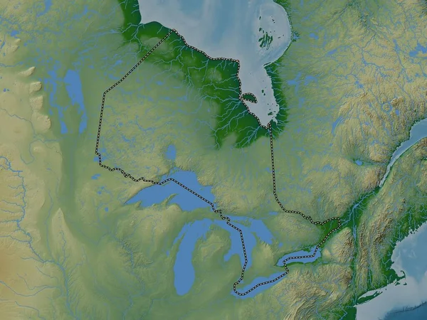 Ontario Provincia Canadá Mapa Elevación Colores Con Lagos Ríos — Foto de Stock