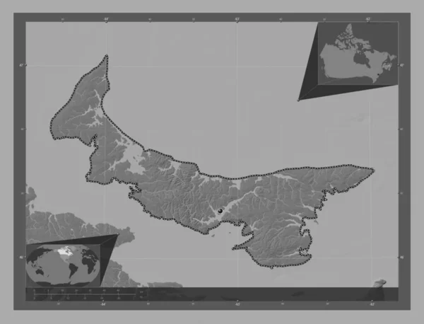 爱德华王子岛 加拿大省 带湖泊和河流的比尔维尔高程图 角辅助位置图 — 图库照片