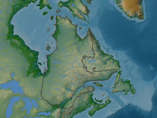 Κεμπέκ Επαρχία Του Καναδά Χρωματιστός Υψομετρικός Χάρτης Λίμνες Και Ποτάμια — Φωτογραφία Αρχείου