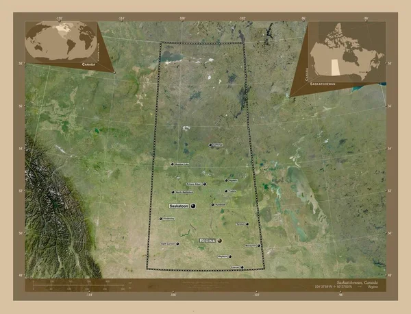 Saskatchewan Province Canada Carte Satellite Basse Résolution Emplacements Noms Des — Photo