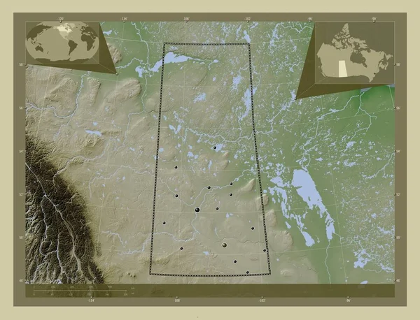 Σασκάτσουαν Επαρχία Του Καναδά Υψόμετρο Χάρτη Χρωματισμένο Στυλ Wiki Λίμνες — Φωτογραφία Αρχείου