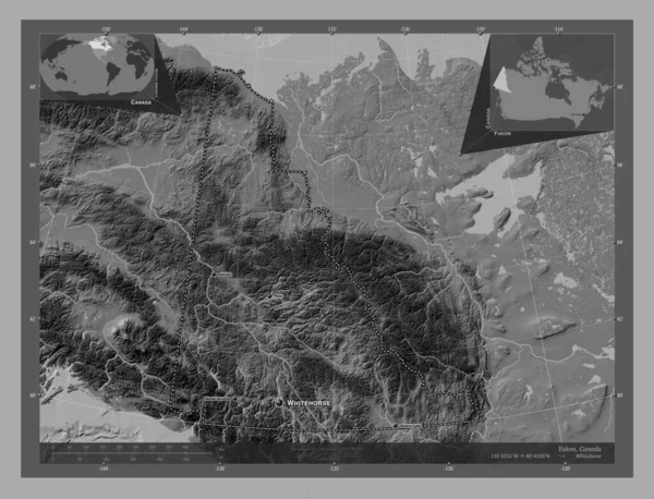 Yukon Grondgebied Van Canada Hoogteplattegrond Met Meren Rivieren Locaties Namen — Stockfoto