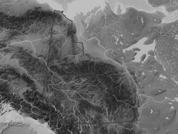 Yukon Terytorium Kanady Mapa Wzniesień Skali Szarości Jeziorami Rzekami — Zdjęcie stockowe