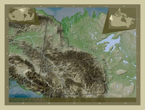 Yukon Kanada Toprakları Yükseklik Haritası Göller Nehirlerle Wiki Tarzında Renklendirilmiş — Stok fotoğraf