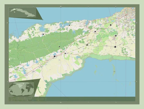 Artemisa Prowincja Kuba Otwórz Mapę Ulic Lokalizacje Dużych Miast Regionu — Zdjęcie stockowe