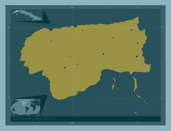 キューバのアルテミサ州 しっかりした色の形 地域の主要都市の場所 コーナー補助位置図 — ストック写真