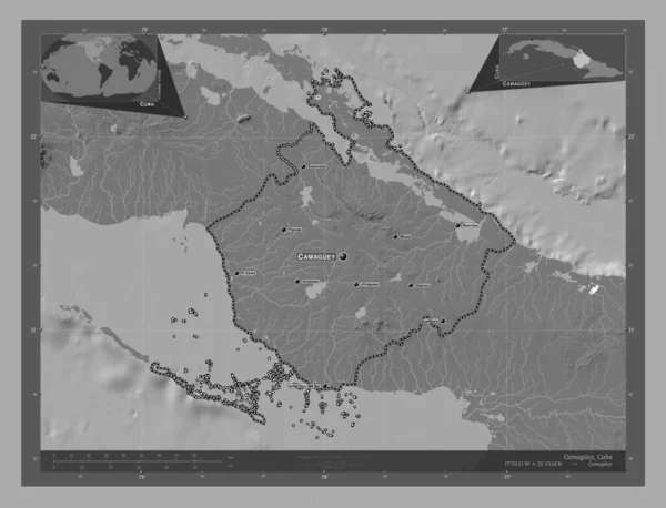 Camaguey Province Cuba Carte Altitude Bilevel Avec Lacs Rivières Emplacements — Photo