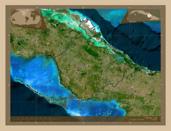 Camaguey Province Cuba Low Resolution Satellite Map Locations Names Major — Stock Photo, Image