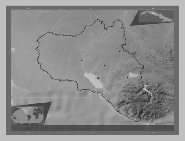Cienfuegos Provincie Cuba Grayscale Hoogte Kaart Met Meren Rivieren Locaties — Stockfoto