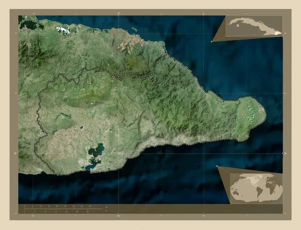 キューバの州 グアンタナモ 高解像度衛星地図 コーナー補助位置図 — ストック写真