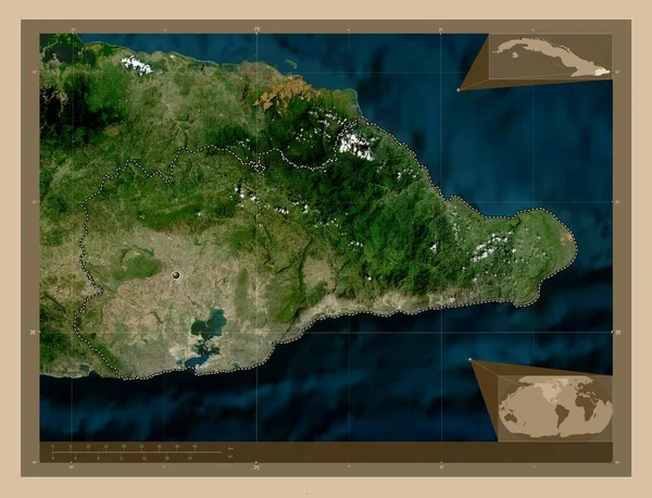 キューバの州 グアンタナモ 低解像度衛星地図 コーナー補助位置図 — ストック写真