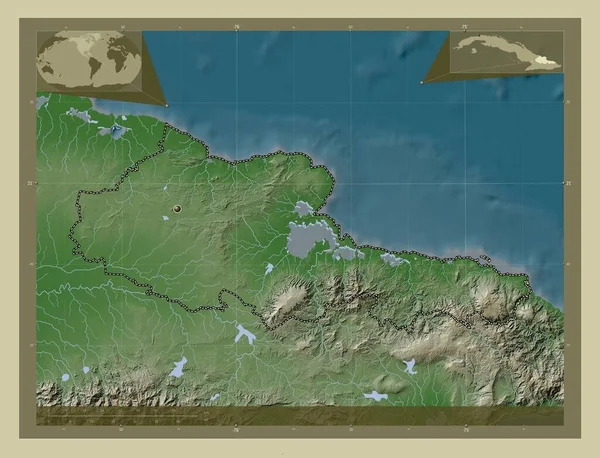 Holguin Provincie Cuba Hoogtekaart Gekleurd Wiki Stijl Met Meren Rivieren — Stockfoto