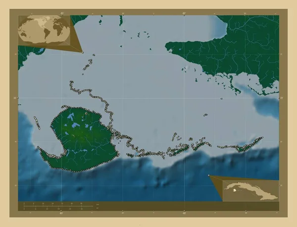 Isla Juventud Kuba Tartomány Színes Domborzati Térkép Tavakkal Folyókkal Régió — Stock Fotó
