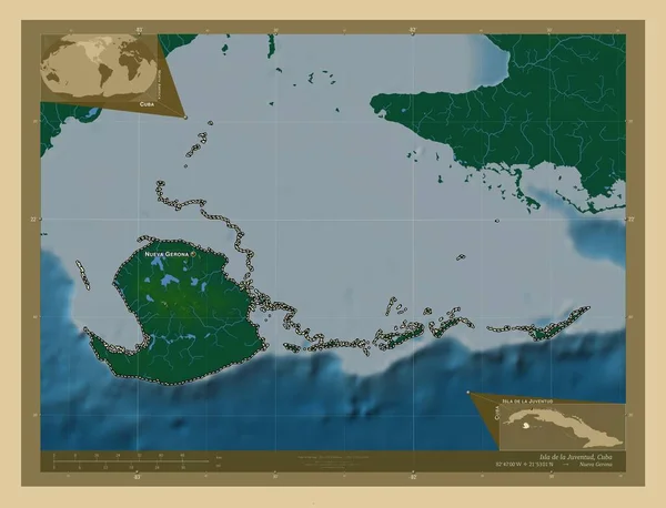 Isla Juventud Επαρχία Της Κούβας Χρωματιστός Υψομετρικός Χάρτης Λίμνες Και — Φωτογραφία Αρχείου