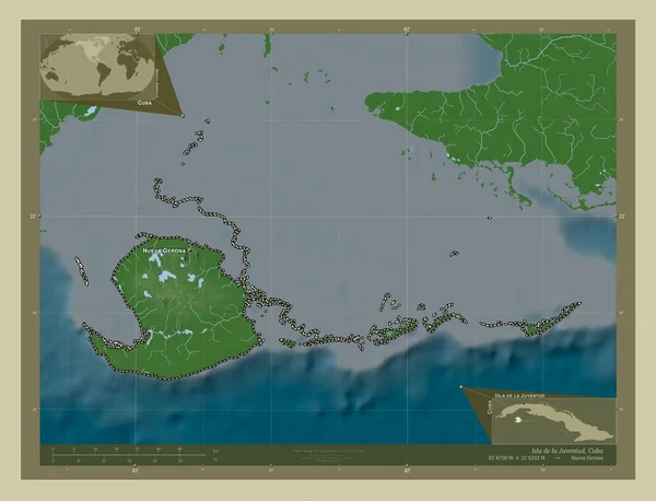 Isla Juventud Provincie Kuba Zdvihová Mapa Zbarvená Stylu Wiki Jezery — Stock fotografie
