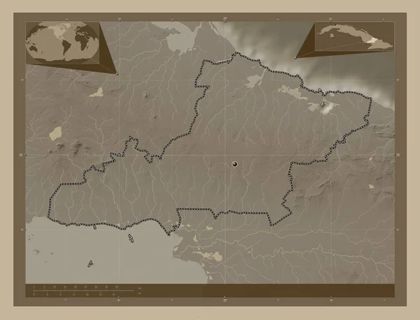 Las Tunas Province Cuba Elevation Map Colored Sepia Tones Lakes — Stock Photo, Image