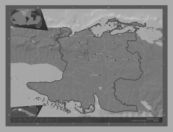 Matanzas Province Cuba Bilevel Elevation Map Lakes Rivers Locations Names — Stock Photo, Image