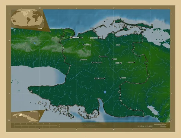 Matanzas Provincie Kuba Barevná Mapa Jezery Řekami Umístění Názvy Velkých — Stock fotografie