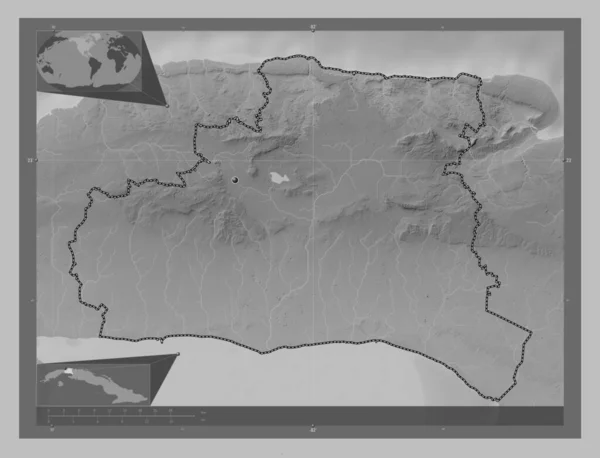 Mayabeque Provincia Cuba Mappa Elevazione Scala Grigi Con Laghi Fiumi — Foto Stock